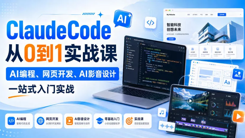 ClaudeCode从0到1实战课，AI编程、网页开发、AI影音设计一站式入门实战-知行阁轻创网-分享网络赚钱项目-全网首发副业项目实操平台-副业创业项目网