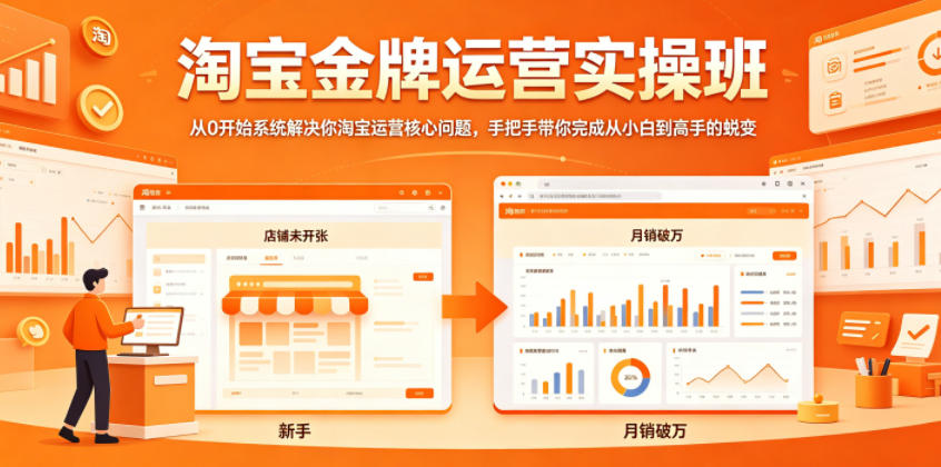 淘宝金牌运营实操班，从0开始系统解决你淘宝运营核心问题，手把手带你完成从小白到高手的蜕变-知行阁轻创网-分享网络赚钱项目-全网首发副业项目实操平台-副业创业项目网