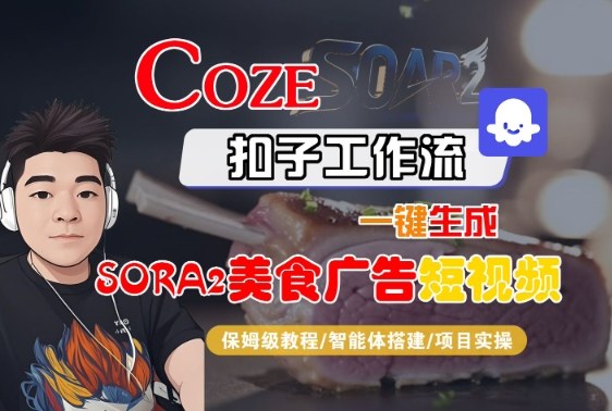 Coze扣子智能体工作流一键生成“SORA2美食广告“短视频，全流程保姆级教学-知行阁轻创网-分享网络赚钱项目-全网首发副业项目实操平台-副业创业项目网