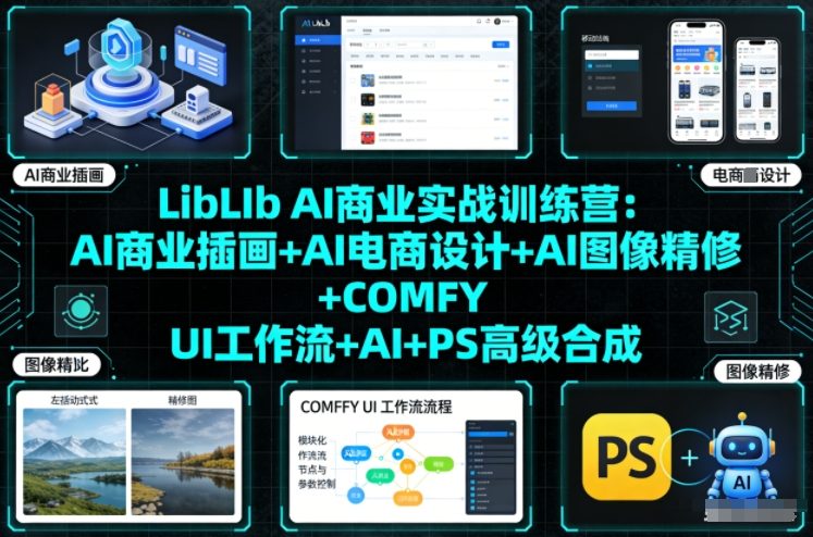 LibLIb AI商业实战训练营：AI商业插画+AI电商设计+AI图像精修+COMFY UI工作流+AI+PS高级合成-知行阁轻创网-分享网络赚钱项目-全网首发副业项目实操平台-副业创业项目网