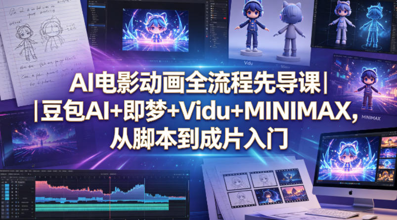 AI电影动画全流程先导课｜豆包AI+即梦+Vidu+MINIMAX，从脚本到成片入门-知行阁轻创网-分享网络赚钱项目-全网首发副业项目实操平台-副业创业项目网