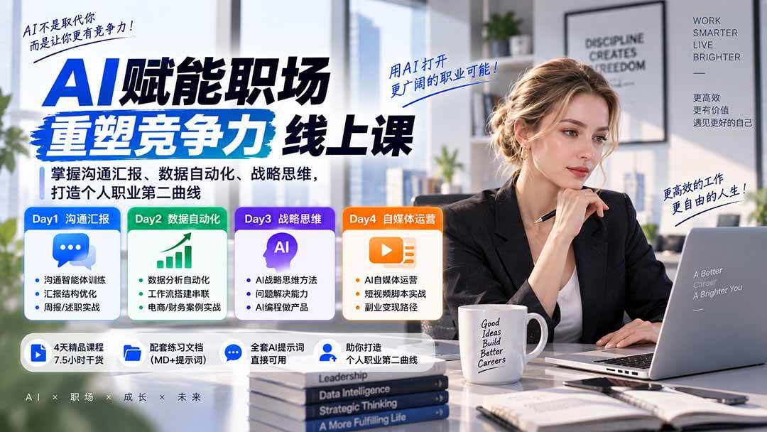 （20531期）AI职场提效与第二曲线实战课-无水印：学习沟通汇报、数据工作流和战略思维，掌握AI编程做产品及自媒体运营方法-知行阁轻创网-分享网络赚钱项目-全网首发副业项目实操平台-副业创业项目网