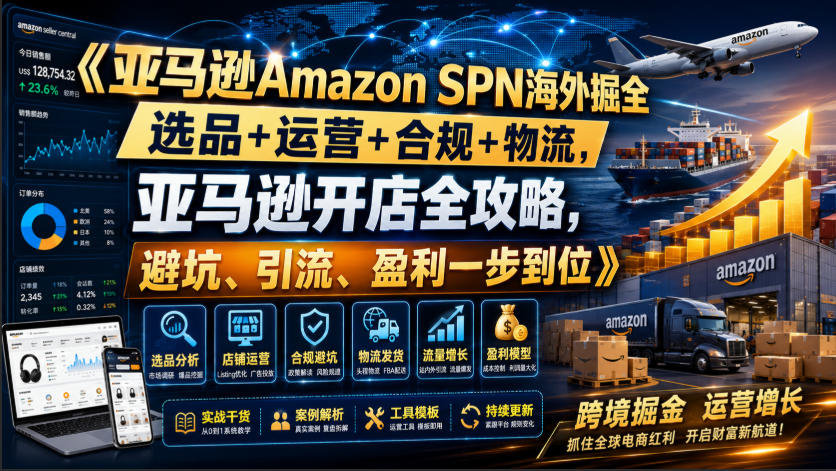 亚马逊Amazon SPN海外掘全，选品+运营+合规+物流，亚马逊开店全攻略，避坑、引流、盈利一步到位-知行阁轻创网-分享网络赚钱项目-全网首发副业项目实操平台-副业创业项目网