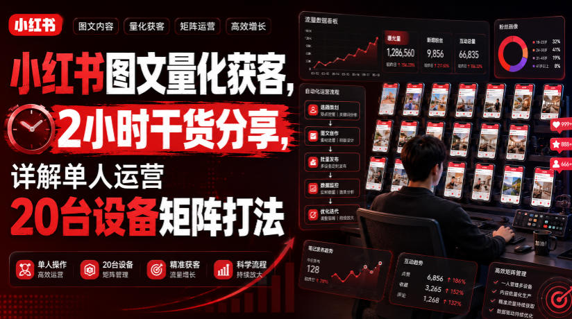 小红书图文量化获客，2小时干货分享，详解单人运营20台设备矩阵打法-知行阁轻创网-分享网络赚钱项目-全网首发副业项目实操平台-副业创业项目网