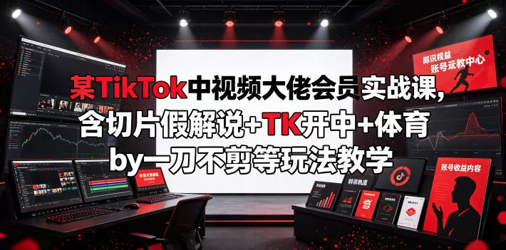 某TikTok中视频大佬会员实战课，含切片假解说+TK开中+体育by一刀不剪等玩法教学-知行阁轻创网-分享网络赚钱项目-全网首发副业项目实操平台-副业创业项目网
