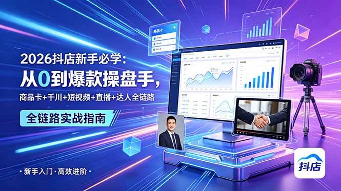 (18944期) 2026抖店新手必学:从0到爆款操盘手,商品卡+千川+短视频+直播+达人全链路-知行阁轻创网-分享网络赚钱项目-全网首发副业项目实操平台-副业创业项目网