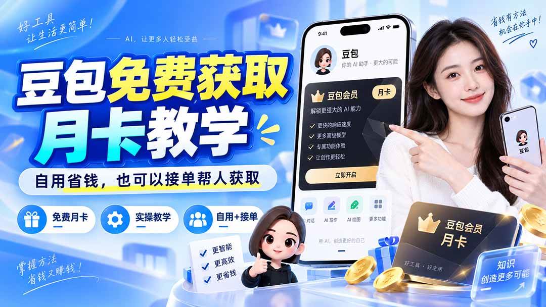 (20358期)豆包免费获取月卡教学,自用省钱,也可以接单帮人获取-知行阁轻创网-分享网络赚钱项目-全网首发副业项目实操平台-副业创业项目网