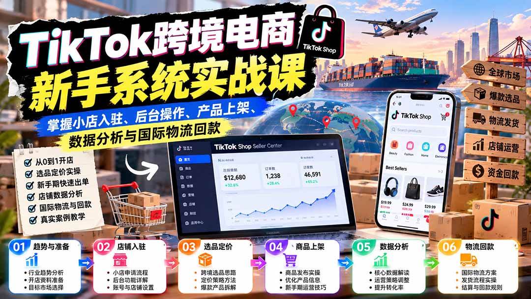 （20672期）TikTok跨境电商新手系统实战课：掌握小店入驻、后台操作、产品上架、数据分析与国际物流回款-知行阁轻创网-分享网络赚钱项目-全网首发副业项目实操平台-副业创业项目网