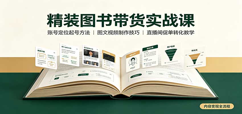 精装图书带货实战课：账号定位起号方法，图文视频制作，促单转化教学-知行阁轻创网-分享网络赚钱项目-全网首发副业项目实操平台-副业创业项目网