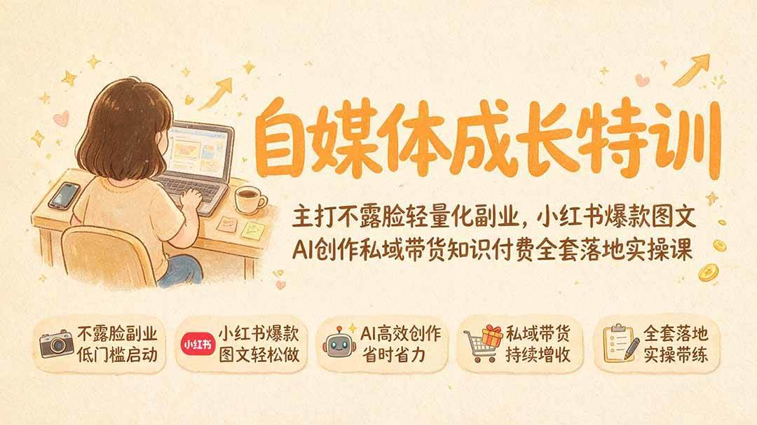 （19584期）自媒体成长特训｜主打不露脸轻量化副业，小红书爆款图文AI创作私域带货知识付费全套落地实操课-知行阁轻创网-分享网络赚钱项目-全网首发副业项目实操平台-副业创业项目网