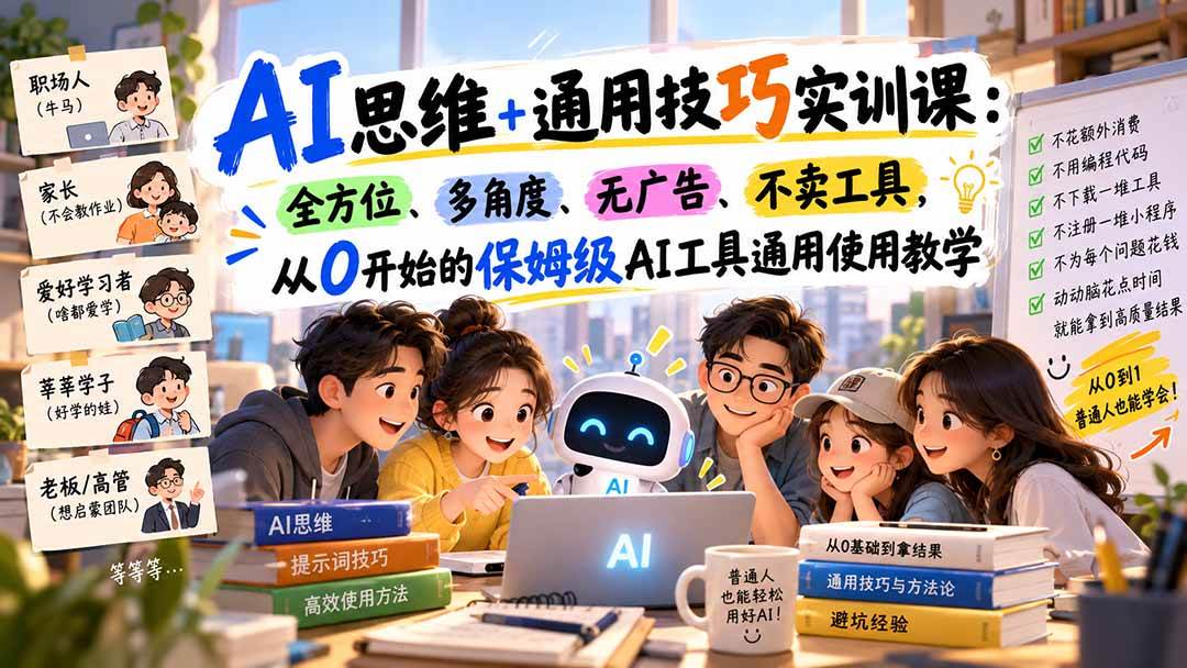 （20680期）AI思维+通用技巧实训课：全方位、多角度、无广告、不卖工具，从0开始的保姆级AI工具通用使用教学-知行阁轻创网-分享网络赚钱项目-全网首发副业项目实操平台-副业创业项目网