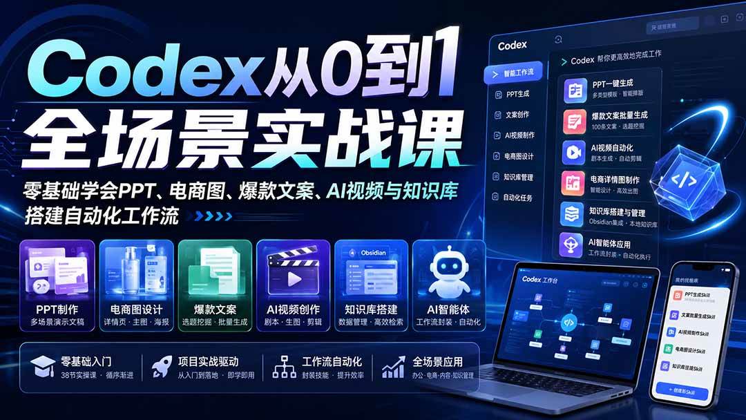 (20041期)Codex从0到1全场景实战课:零基础学会PPT、电商图、爆款文案、AI视频与知识库,搭建自动化工作流 (20041期)Codex从0到1全场景实战课:零基础学会PPT、电商图、爆款文案、AI视频与知识库,搭建自动化工作流
