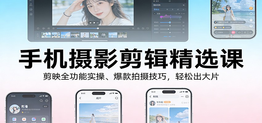 手机摄影剪辑精选课：剪映全功能实操、爆款拍摄技巧，轻松出大片-知行阁轻创网-分享网络赚钱项目-全网首发副业项目实操平台-副业创业项目网