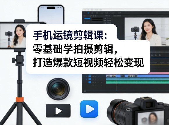 手机运镜剪辑课：零基础学拍摄剪辑，打造爆款短视频轻松变现-知行阁轻创网-分享网络赚钱项目-全网首发副业项目实操平台-副业创业项目网