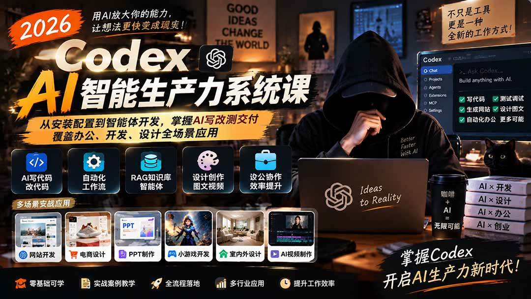 （20535期）2026 Codex AI智能生产力系统课-更新｜从安装配置到智能体开发，掌握AI写改测交付，覆盖办公、开发、设计全场景应用-知行阁轻创网-分享网络赚钱项目-全网首发副业项目实操平台-副业创业项目网