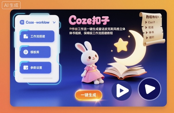 Coze扣子工作流一键生成童话皮克斯风格立体书视频，保姆级工作流搭建教程-知行阁轻创网-分享网络赚钱项目-全网首发副业项目实操平台-副业创业项目网