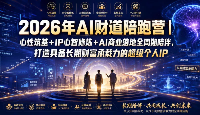 2026年AI财道陪跑营｜心性筑基+IP心智修炼+AI商业落地全周期陪伴，打造具备长期财富承载力的超级个人IP-知行阁轻创网-分享网络赚钱项目-全网首发副业项目实操平台-副业创业项目网