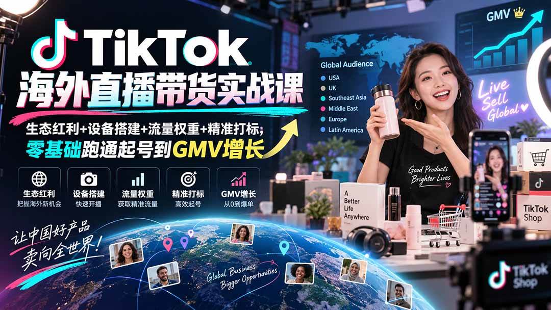 （20465期）TikTok海外直播带货实战课｜生态红利+设备搭建+流量权重+精准打标，零基础跑通起号到GMV增长-知行阁轻创网-分享网络赚钱项目-全网首发副业项目实操平台-副业创业项目网