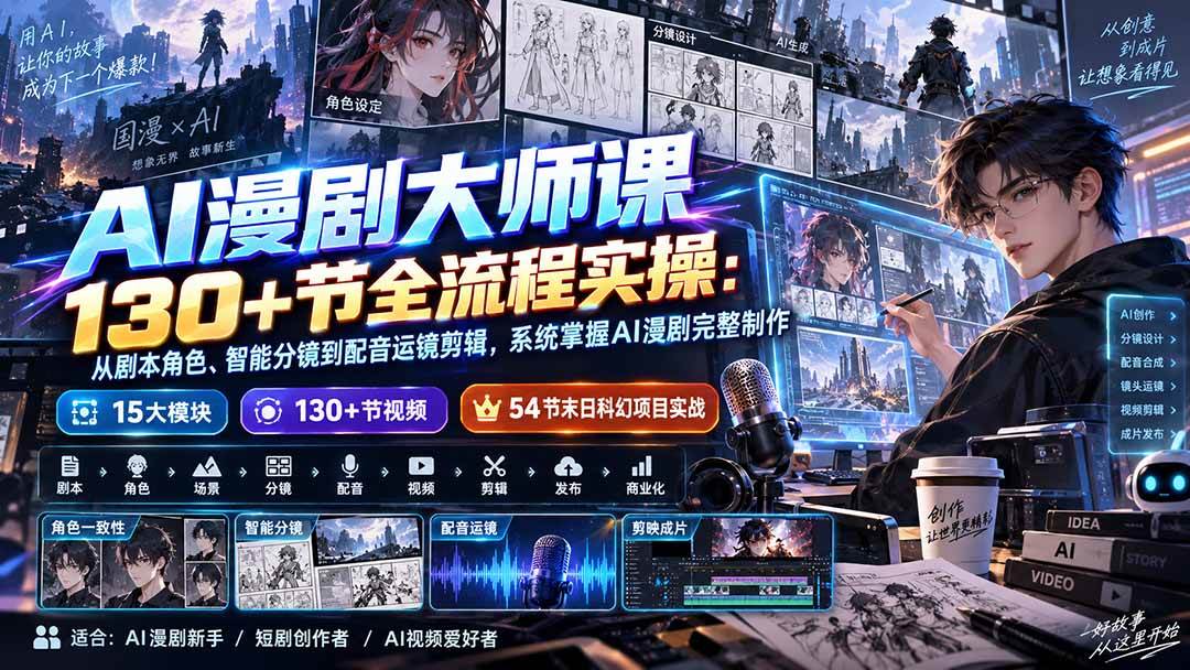 （20326期）AI漫剧大师课130+节全流程实操：从剧本角色、智能分镜到配音运镜剪辑，系统掌握AI漫剧完整制作-知行阁轻创网-分享网络赚钱项目-全网首发副业项目实操平台-副业创业项目网