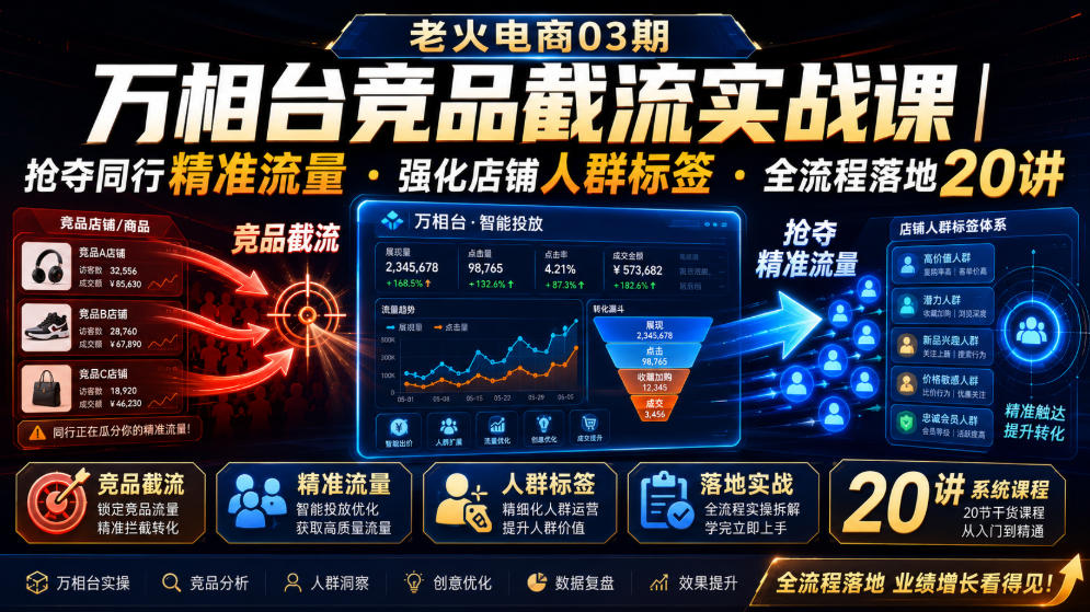 老火电商03期・万相台竞品截流实战课|抢夺同行精准流量・强化店铺人群标签・全流程落地20讲-知行阁轻创网-分享网络赚钱项目-全网首发副业项目实操平台-副业创业项目网