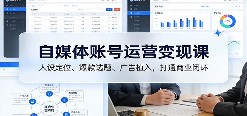 自媒体账号运营变现课：人设定位、爆款选题、广告植入，打通商业闭环-知行阁轻创网-分享网络赚钱项目-全网首发副业项目实操平台-副业创业项目网