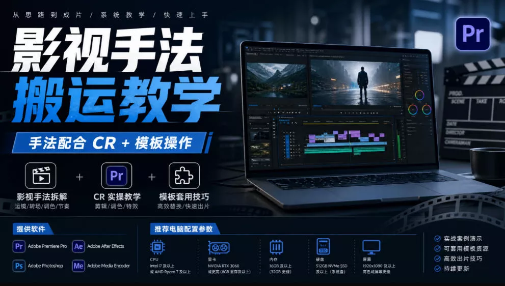 影视手法搬运教学，手法配合CR+模板操作，需要电脑，提供软件+配置参数-知行阁轻创网-分享网络赚钱项目-全网首发副业项目实操平台-副业创业项目网