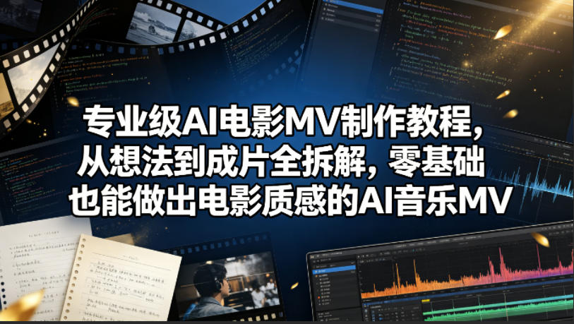 专业级AI电影MV制作教程，从想法到成片全拆解，零基础也能做出电影质感的AI音乐MV-知行阁轻创网-分享网络赚钱项目-全网首发副业项目实操平台-副业创业项目网