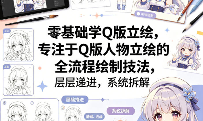 零基础学Q版立绘，专注于Q版人物立绘的全流程绘制技法，层层递进，系统拆解-知行阁轻创网-分享网络赚钱项目-全网首发副业项目实操平台-副业创业项目网