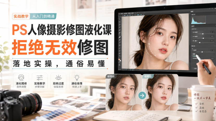 PS人像摄影修图液化课，拒绝无效修图，落地实操，通俗易懂-知行阁轻创网-分享网络赚钱项目-全网首发副业项目实操平台-副业创业项目网