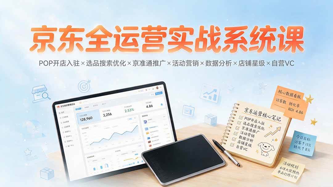 （19581期）京东全运营实战系统课：POP开店入驻×选品搜索优化×京准通推广×活动营销×数据分析×店铺星级×自营VC-知行阁轻创网-分享网络赚钱项目-全网首发副业项目实操平台-副业创业项目网
