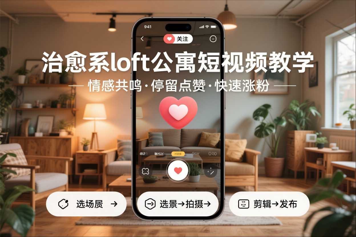 治愈系loft公寓短视频制作教学，情感共鸣引停留点赞关注，快速起号涨粉-知行阁轻创网-分享网络赚钱项目-全网首发副业项目实操平台-副业创业项目网