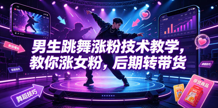 男生跳舞涨粉技术教学，教你涨女粉，后期转带货-知行阁轻创网-分享网络赚钱项目-全网首发副业项目实操平台-副业创业项目网