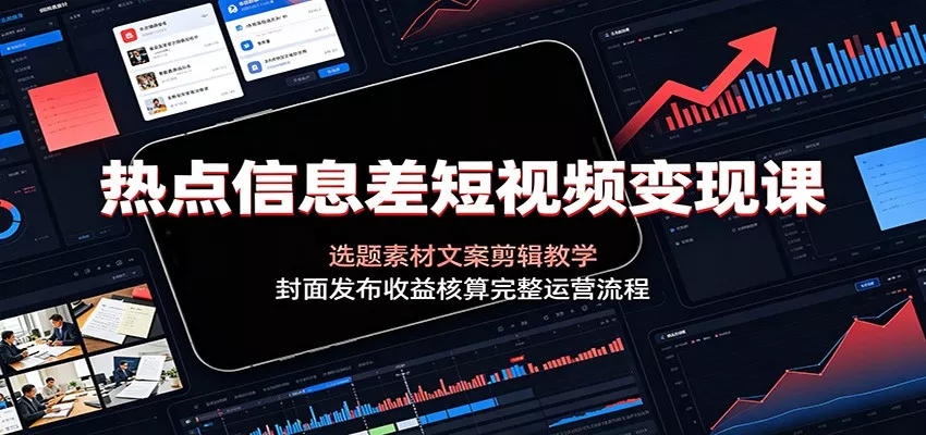 热点信息差短视频变现课：选题素材文案剪辑教学，封面发布收益核算完整运营流程-知行阁轻创网-分享网络赚钱项目-全网首发副业项目实操平台-副业创业项目网
