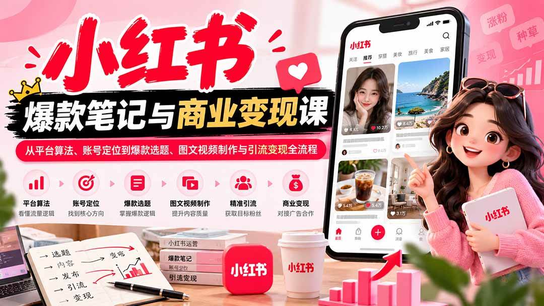 （20709期）2026小红书爆款笔记与商业变现课：从平台算法、账号定位到爆款选题、图文视频制作与引流变现全流程-知行阁轻创网-分享网络赚钱项目-全网首发副业项目实操平台-副业创业项目网