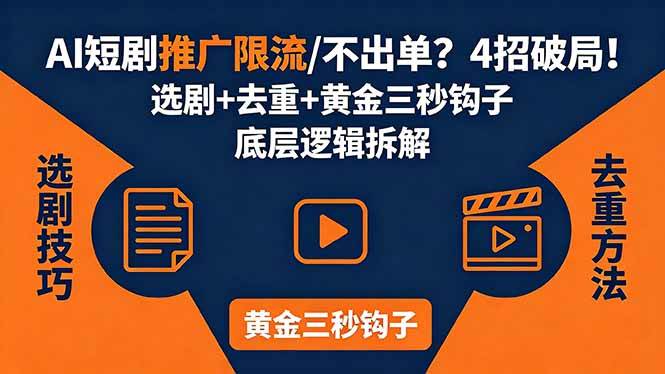 （18253期）AI短剧推广总被限流、不出单？4招选剧+去重技巧+黄金三秒钩子，手把手拆解底层逻辑-知行阁轻创网-分享网络赚钱项目-全网首发副业项目实操平台-副业创业项目网