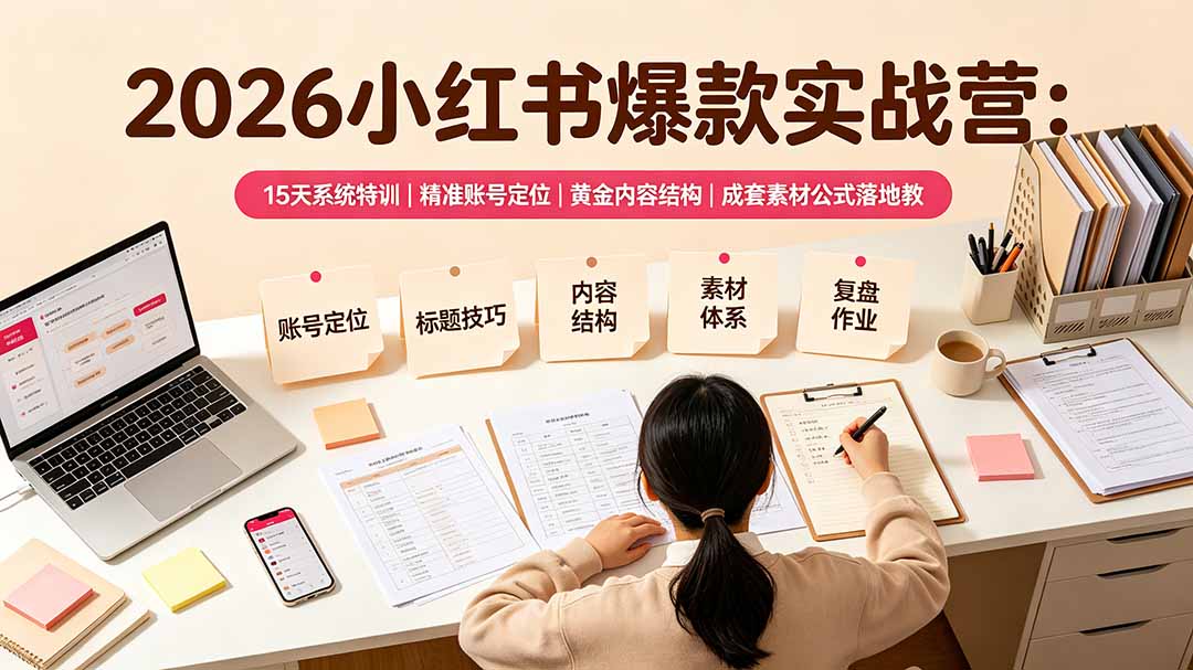 2026小红书爆款实战营:15天系统特训|精准账号定位|黄金内容结构|成套素材公式落地教程 2026小红书爆款实战营:15天系统特训|精准账号定位|黄金内容结构|成套素材公式落地教程