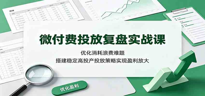 微付费投放复盘实战课：优化消耗浪费难题，搭建稳定高投产投放策略实现盈利放大-知行阁轻创网-分享网络赚钱项目-全网首发副业项目实操平台-副业创业项目网