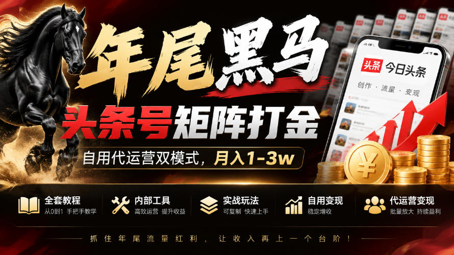 【年尾黑马】头条号矩阵打金，自用代运营双模式，月入1-3w，附全套教程及内部工具【揭秘】-知行阁轻创网-分享网络赚钱项目-全网首发副业项目实操平台-副业创业项目网