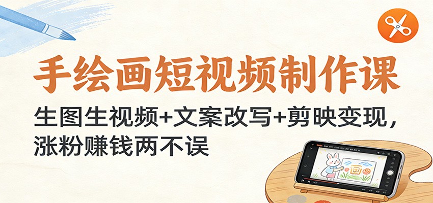 手绘画短视频制作课：生图生视频+文案改写+剪映变现，涨粉赚钱两不误-知行阁轻创网-分享网络赚钱项目-全网首发副业项目实操平台-副业创业项目网