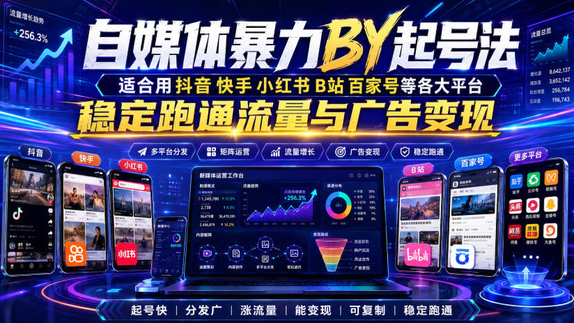 自媒体暴力搬运起号法,适合用抖音快手小红书B站百家号等各大平台,稳定跑通流量与广告变现-知行阁轻创网-分享网络赚钱项目-全网首发副业项目实操平台-副业创业项目网
