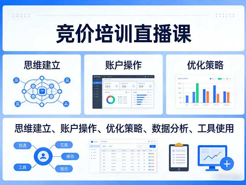 竞价培训直播课，覆盖思维建立、账户操作、优化策略、数据分析、工具使用等，全方位提升效果-知行阁轻创网-分享网络赚钱项目-全网首发副业项目实操平台-副业创业项目网