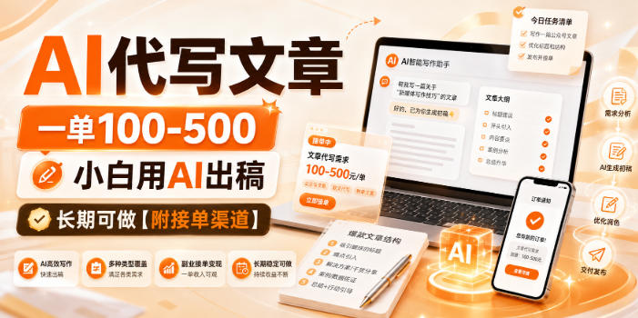 AI代写文章,一单100-500,小白用AI出稿,长期可做【附接单渠道】【揭秘】-知行阁轻创网-分享网络赚钱项目-全网首发副业项目实操平台-副业创业项目网