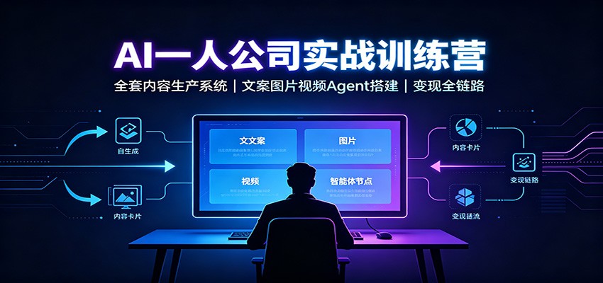 AI创作一人公司实战训练营：全套内容生产系统，文案图片视频Agent搭建变现全链路-知行阁轻创网-分享网络赚钱项目-全网首发副业项目实操平台-副业创业项目网