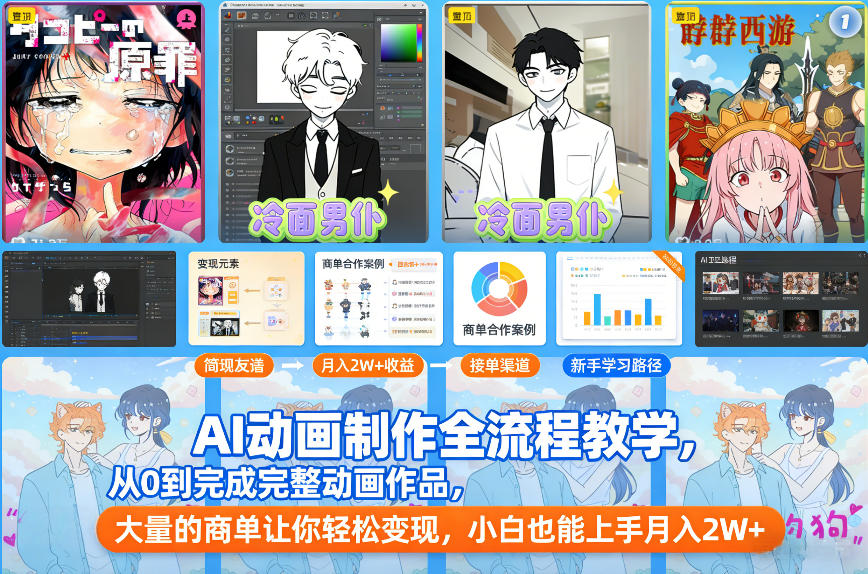 AI动画制作全流程教学，从0到完成完整动画作品，大量的商单让你轻松变现，小白也能上手月入2W+-知行阁轻创网-分享网络赚钱项目-全网首发副业项目实操平台-副业创业项目网