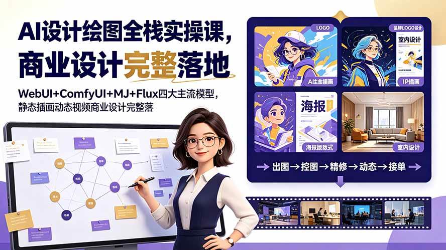（19244期）AI设计绘图全栈实操课，WebUI+ComfyUI+MJ+Flux四大主流模型，静态插画动态视频商业设计完整落地教程-知行阁轻创网-分享网络赚钱项目-全网首发副业项目实操平台-副业创业项目网