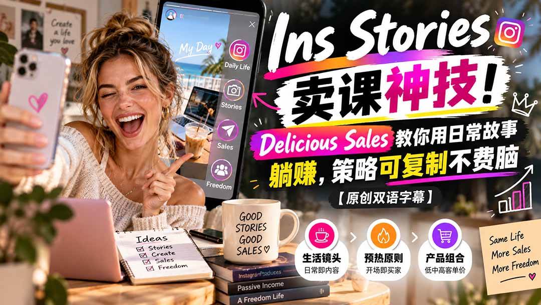 （20767期）Ins Stories 卖课神技！Delicious Sales 教你用日常故事躺赚，策略可复制不费脑【原创双语字幕】-知行阁轻创网-分享网络赚钱项目-全网首发副业项目实操平台-副业创业项目网