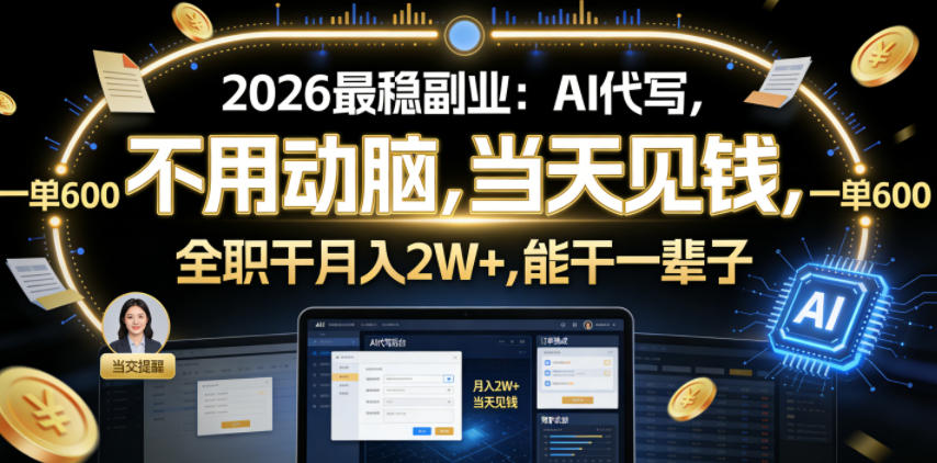 2026最稳副业:AI代写,不用动脑,当天见钱,一单600,全职干月入2W+,能干一辈子【揭秘】-知行阁轻创网-分享网络赚钱项目-全网首发副业项目实操平台-副业创业项目网
