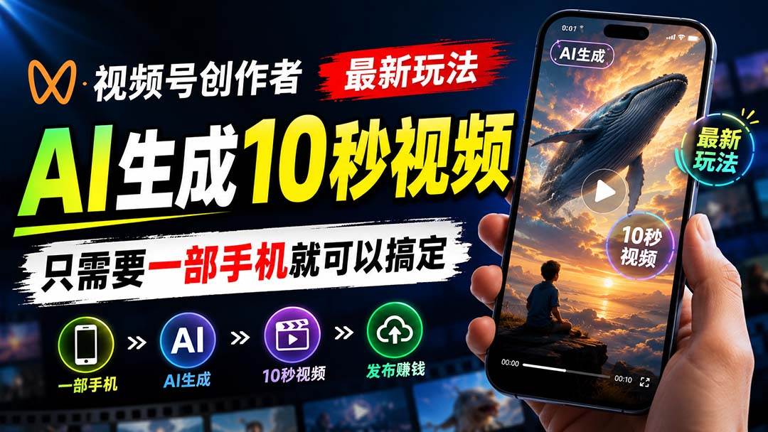 （20136期）视频号创作者最新玩法，AI生成10秒视频，只需要一部手机就可以搞定-知行阁轻创网-分享网络赚钱项目-全网首发副业项目实操平台-副业创业项目网