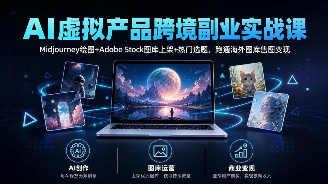 （20514期）AI虚拟产品跨境副业实战课｜Midjourney绘图+Adobe Stock图库上架+热门选题，跑通海外图库售图变现-知行阁轻创网-分享网络赚钱项目-全网首发副业项目实操平台-副业创业项目网