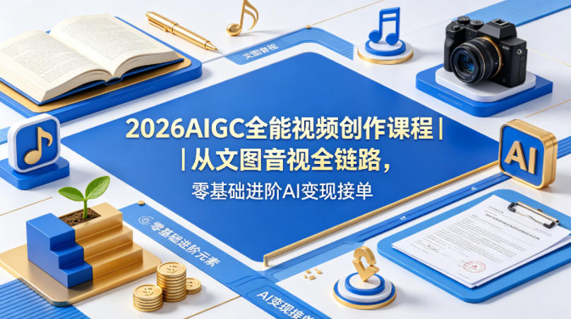 2026AIGC全能视频创作课程｜从文图音视全链路，零基础进阶AI变现接单-知行阁轻创网-分享网络赚钱项目-全网首发副业项目实操平台-副业创业项目网